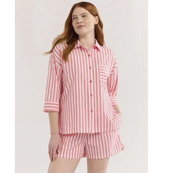 Silky Soft Woven ¾ Sleeve Notch Collar Top and Boxer Shorts Pajama Set Size S - Picture 6 of 10